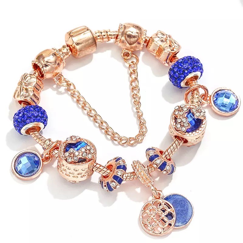 Rose Gold & Blue Charm Bracelet - Glamourize UK