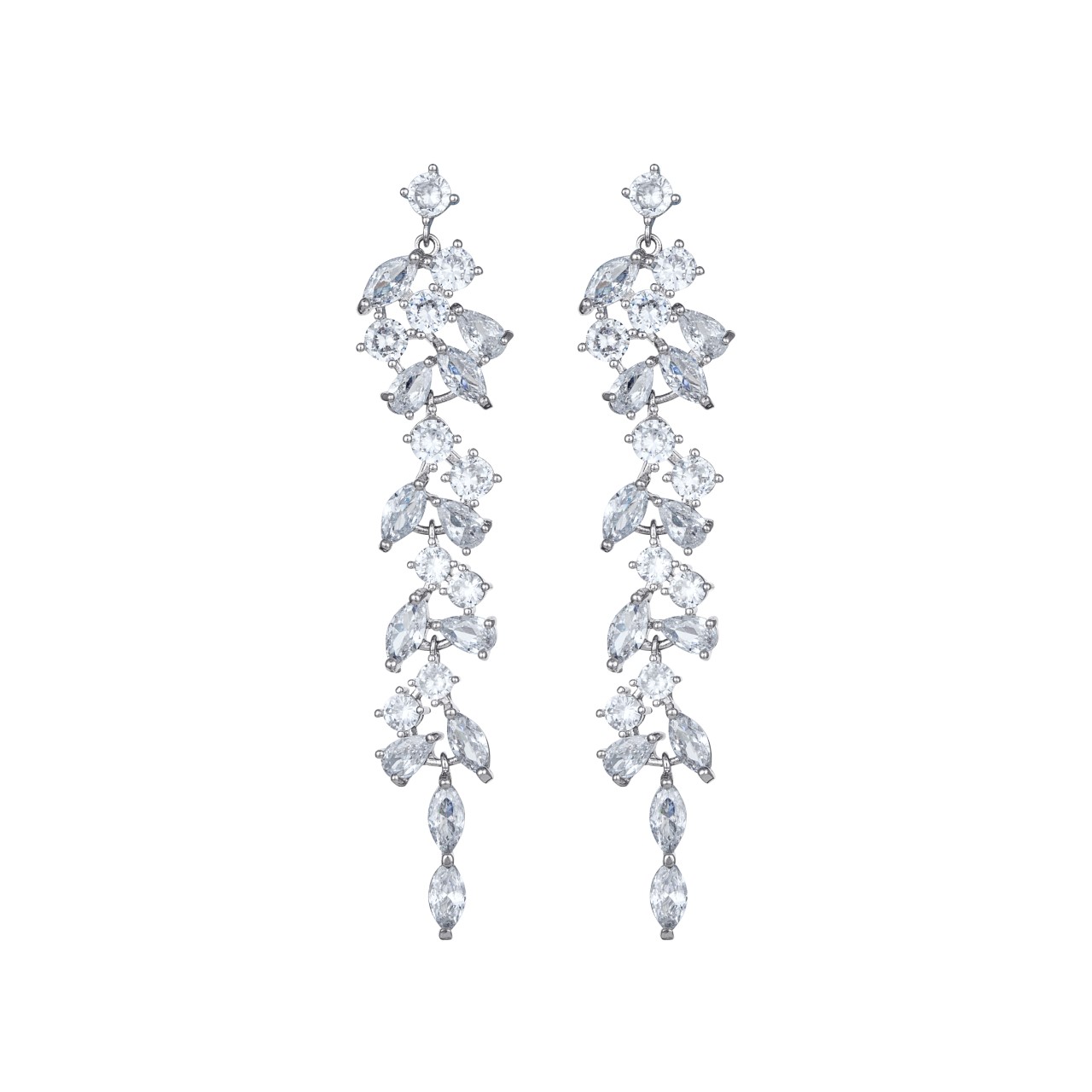 Silver Cubic Zirconia Crystal Leaf Drop Earrings - Glamourize UK